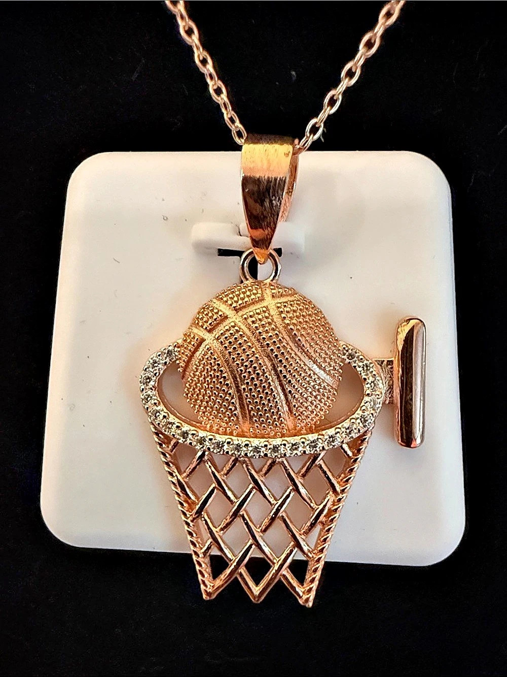 Moissanite sterling silver rose gold vermeil basketball hoop Pendant Necklace